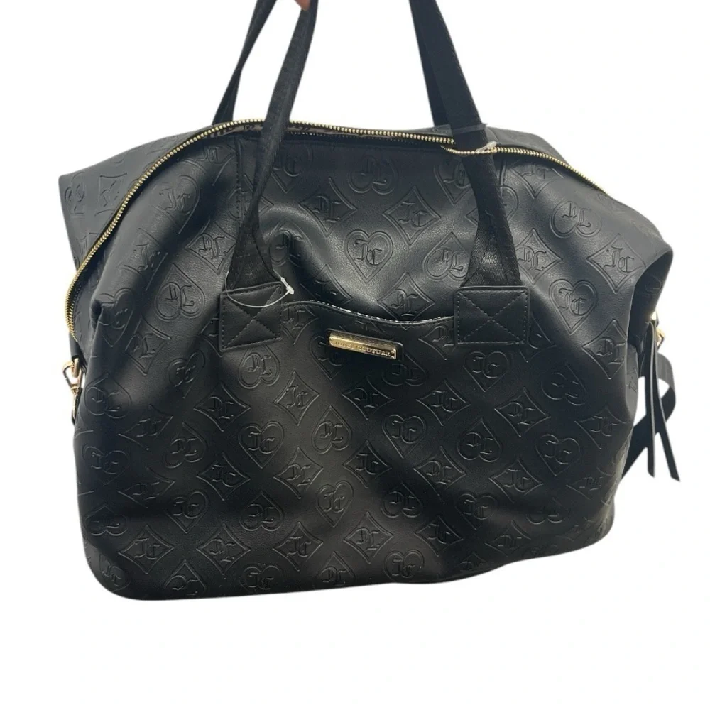 Juicy Couture Black Embossed Bag NEW Bestseller Word Play Overnighter travel bag